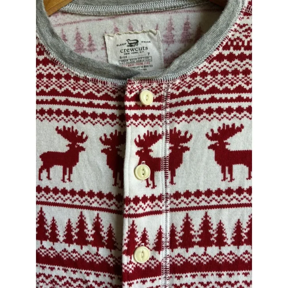 Crew Cuts 7 Pajamas Long Johns Christmas Reindeer Holiday One Piece